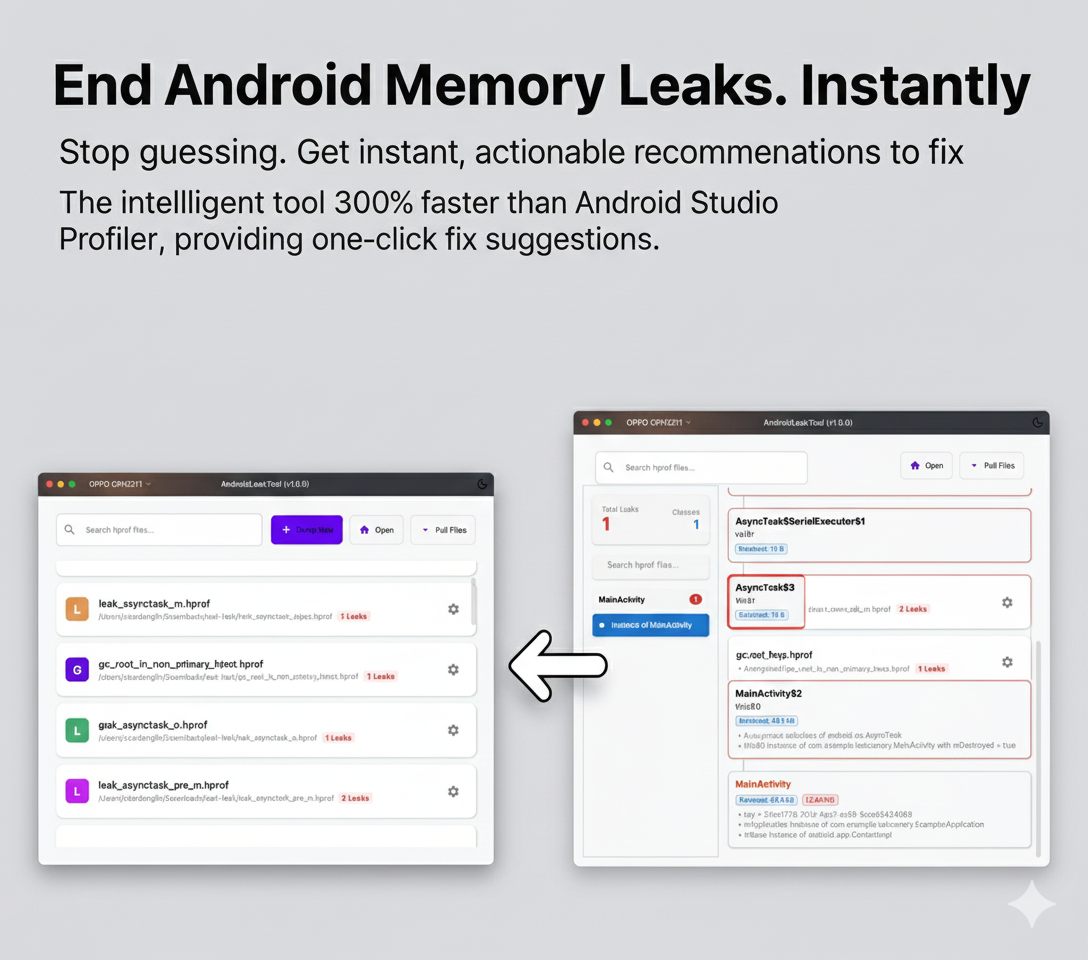 Android Memory Leak Tool HPROF File Analysis Screenshot - Main Dashboard
