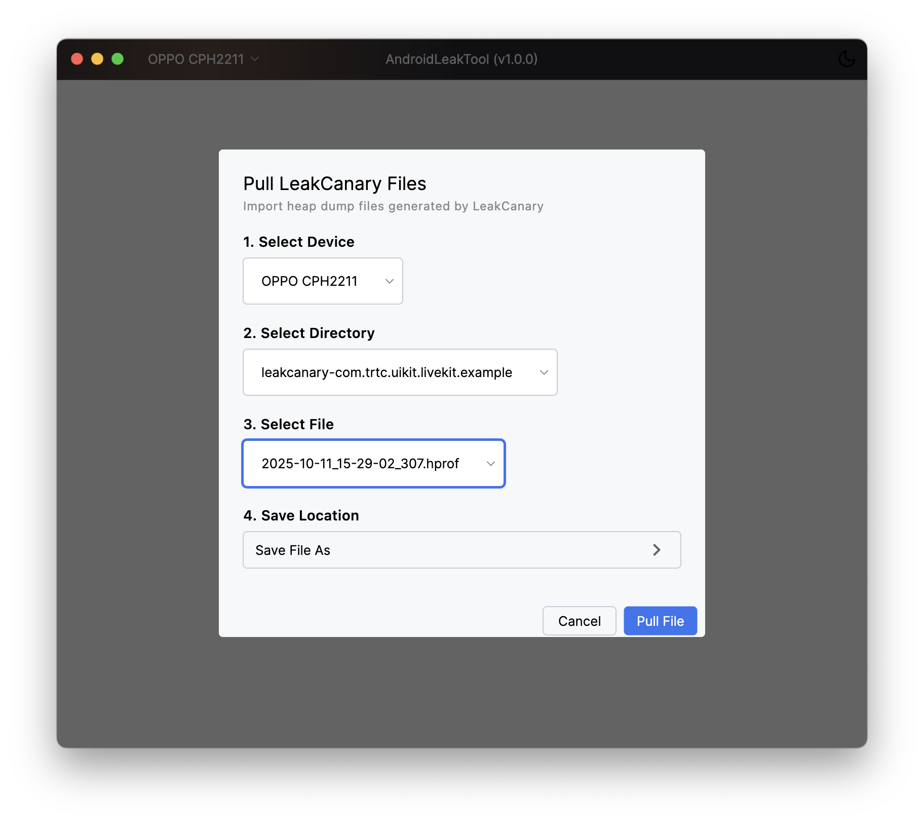 Pull HPROF File from Android Device via ADB Screenshot